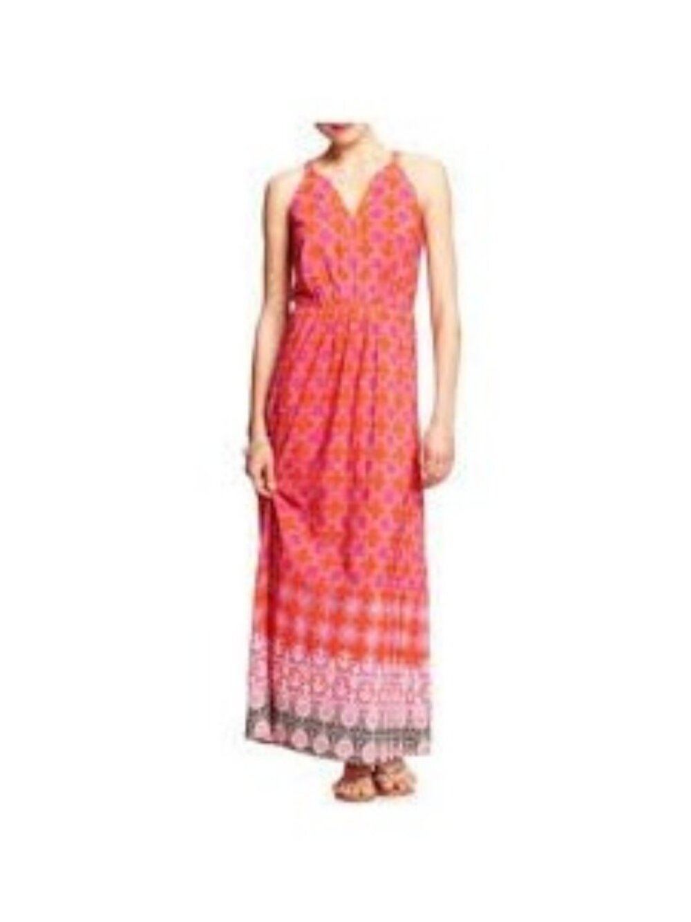 Banana Republic Sleeveless Pink & Orange Maxi Dress Size 10 Summer Pattern Polye